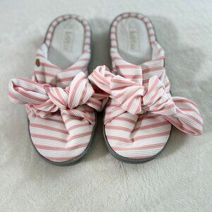 Women's Kooba Slip-On Pink & White Striped Bow Accented Slippers